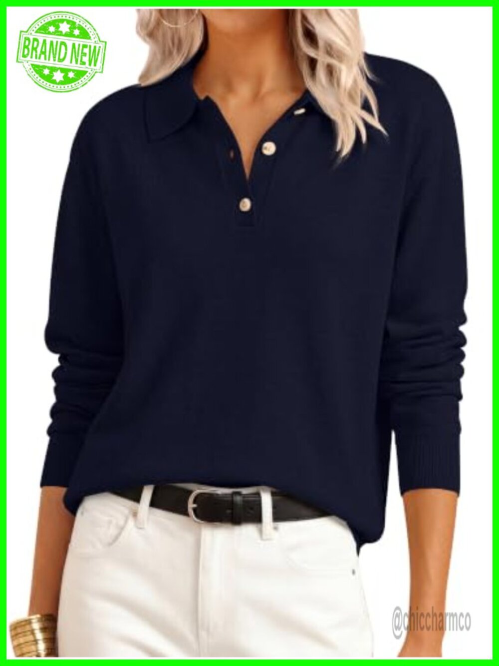 Polo Collared Knit Sweater Pullover Long Sleeve Regular Fit